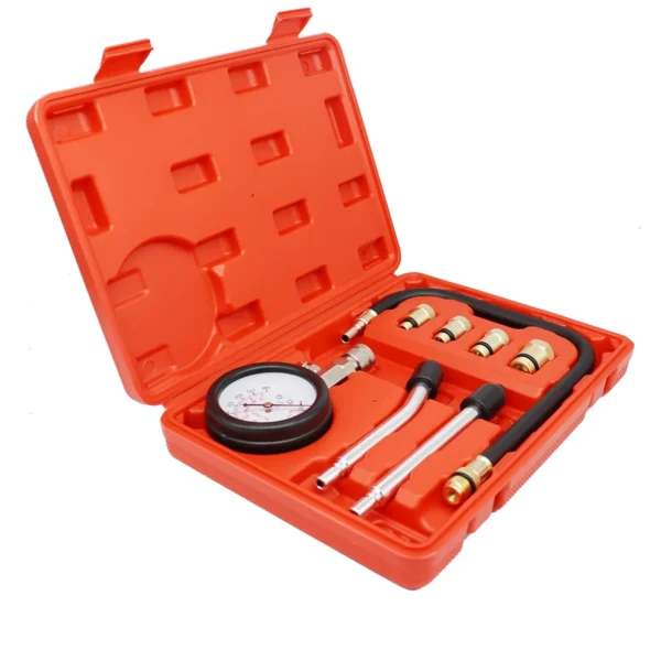 Gasoline engine compression tester for cars with M10, M12, M14, and M18 adapters