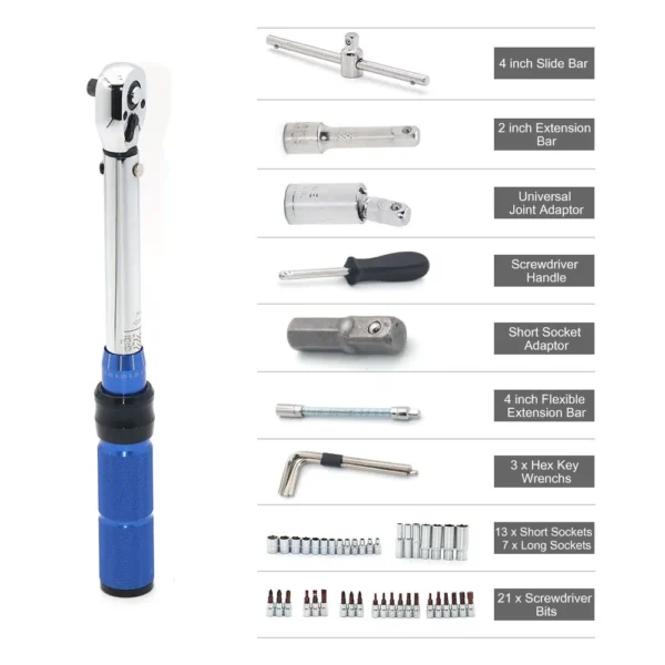 50pcs 1/4 Torque Wrench Set 5-25NM Automotive Square Drive Socket Spanner