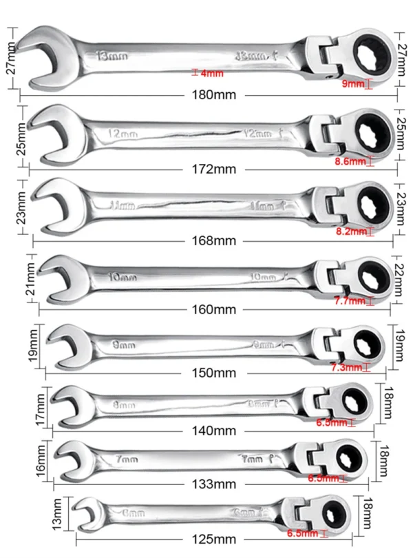 11 piece 8-13mm Ratchet Wrench