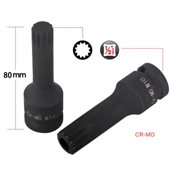6pcs M14-M18 Socket Wrench 1/2" To Torx 12 Point Impact Socket Bits Set Cr-Mo M Type Adapter For Auto Bicycle Repair Hand Tools