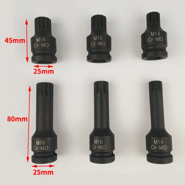 6pcs M14-M18 Socket Wrench 1/2" To Torx 12 Point Impact Socket Bits Set Cr-Mo M Type Adapter For Auto Bicycle Repair Hand Tools